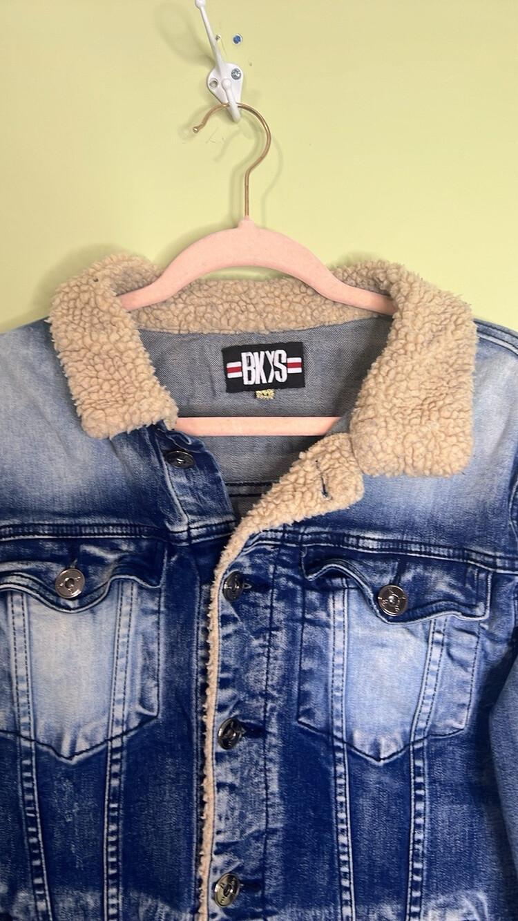 BKYS Bear Rose Embroidered Distressed Denim Jean Jacket   Medium - Picture 6 of 8